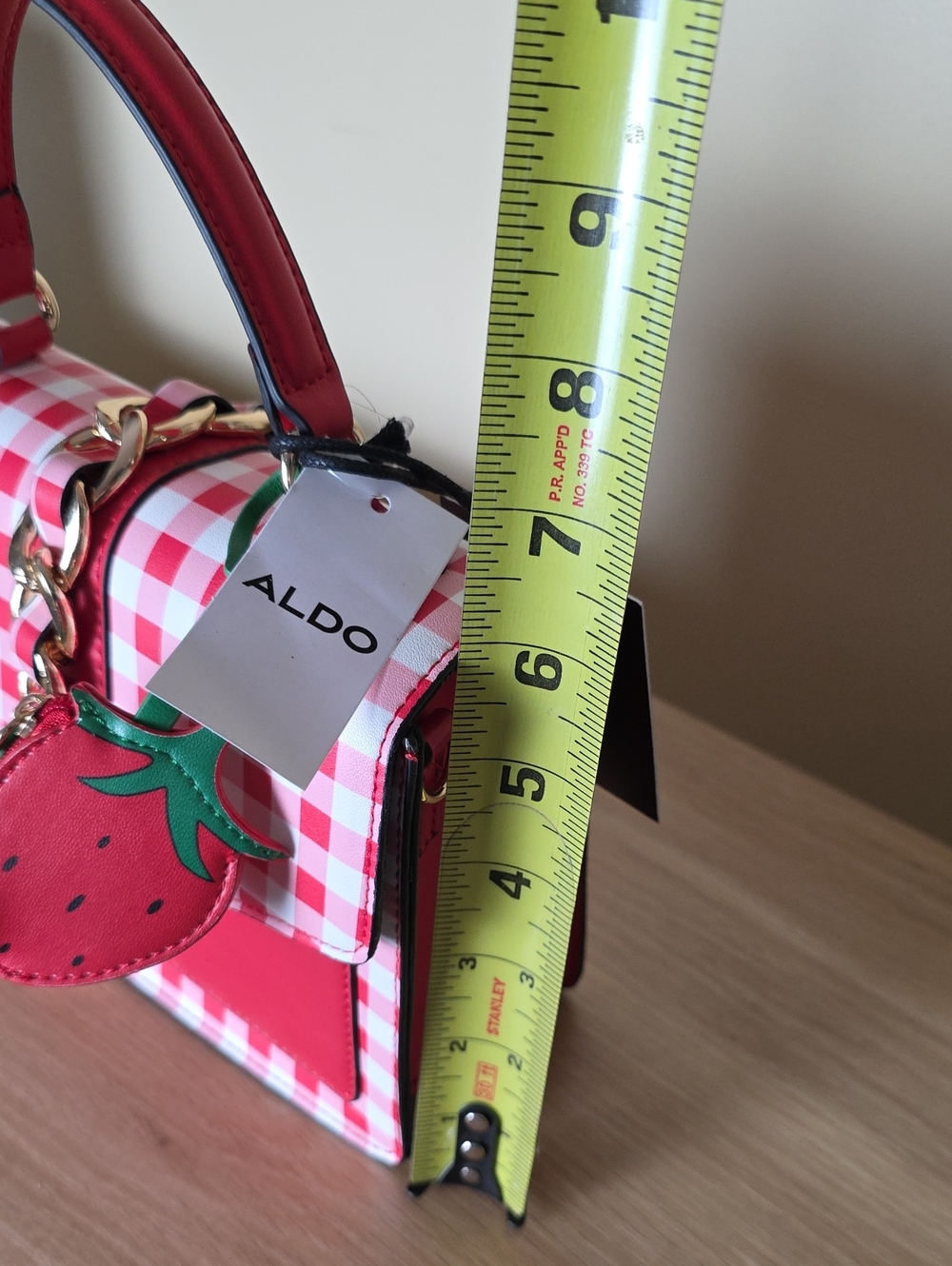Aldo Red Gingham Strawberry Coin Purse Top-Handle Bag - Picture 12 of 13
